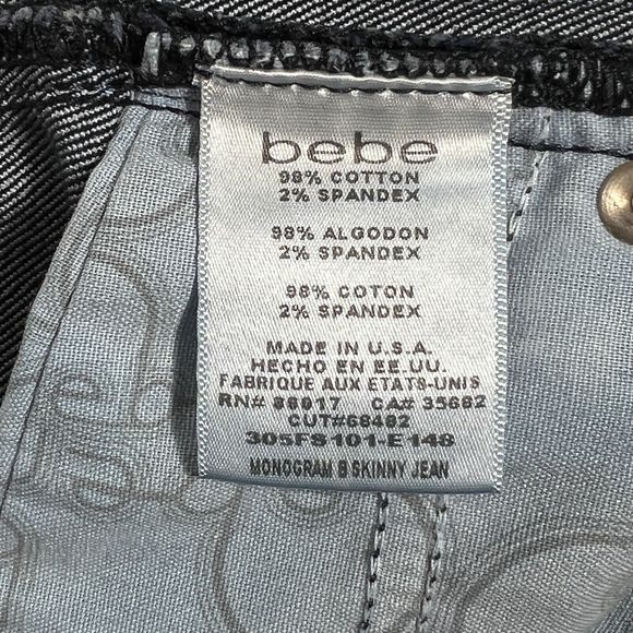 Bebe Premium Denim Skinny Jeans Dark Wash Gold Embroidered Monogram Women Sz 29 - Picture 11 of 12